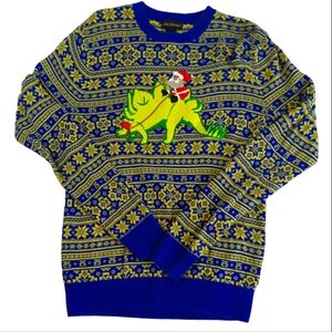 Alex Stevens Ugly Christmas sweater, Santa riding dinosaur, crewneck, size small